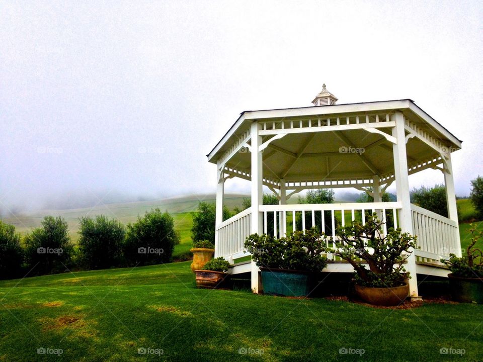 gazebo in the fog