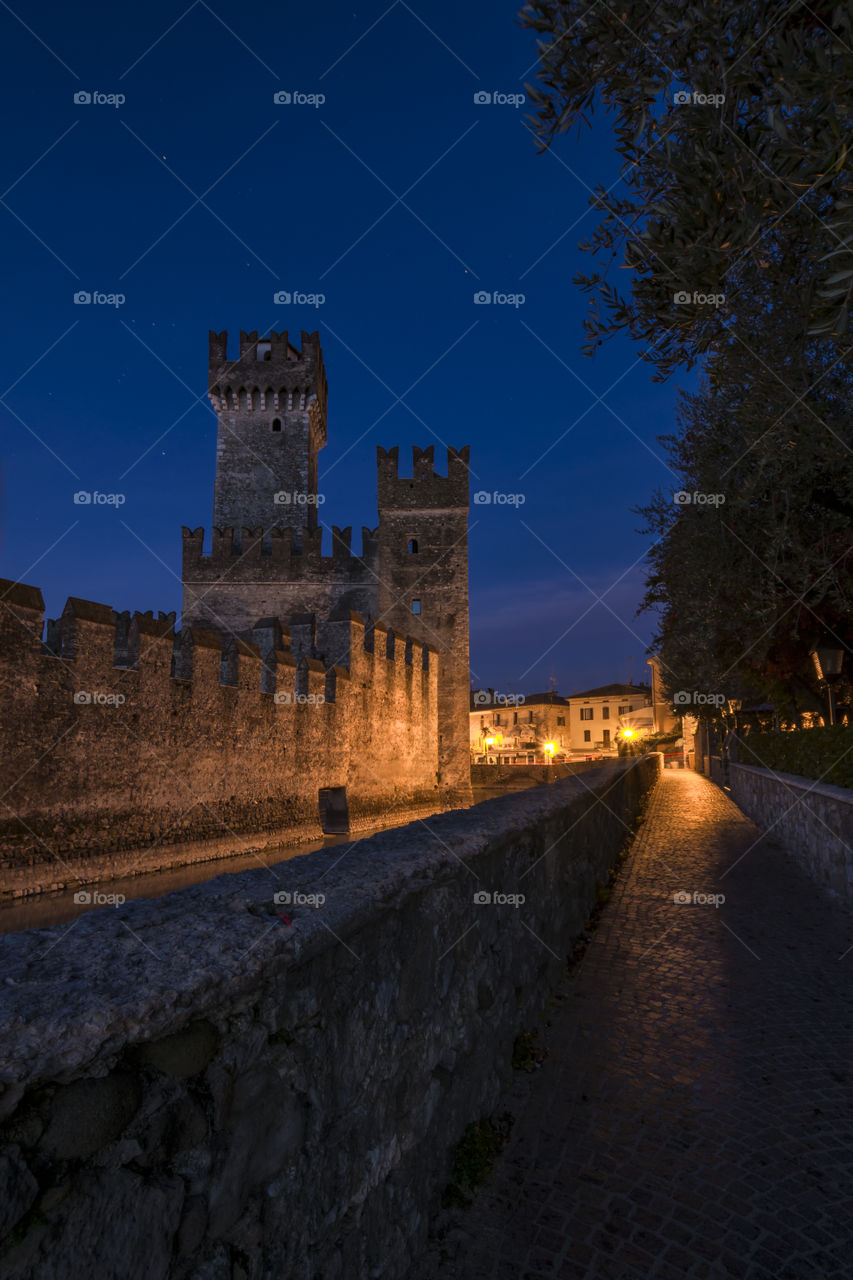 The castle of Sirmione before dawn.