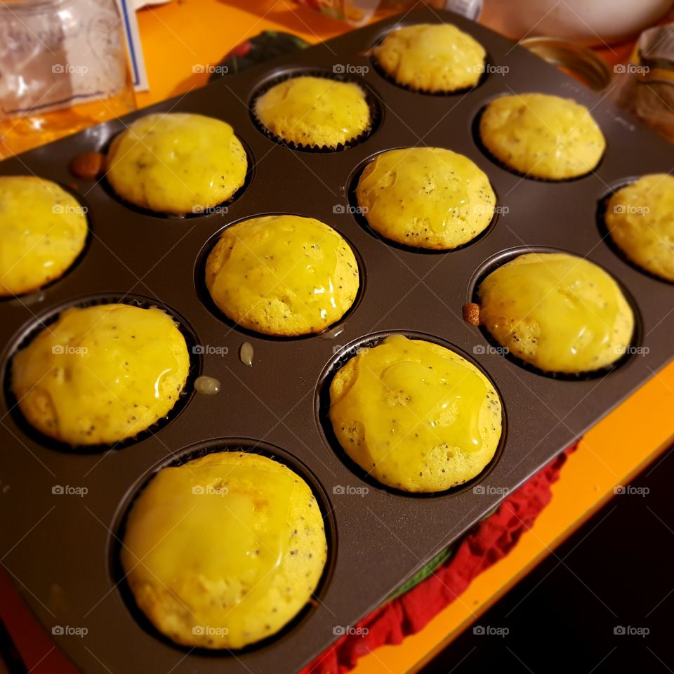 Lemon poppyseed muffins.