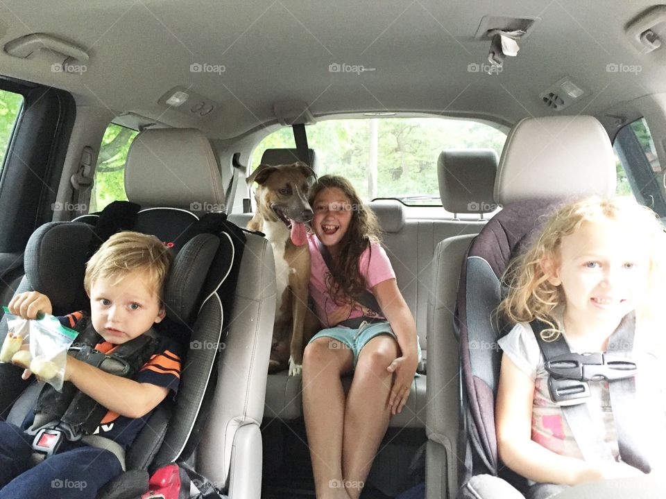 Group of friends having fun together in car