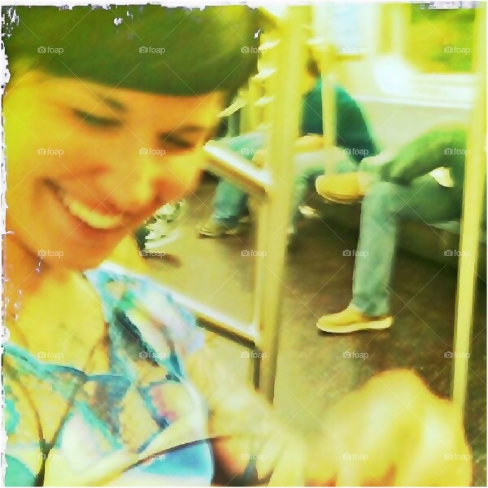 Happy girl on subway 