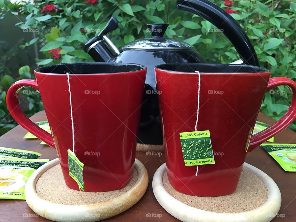 Red tea cups