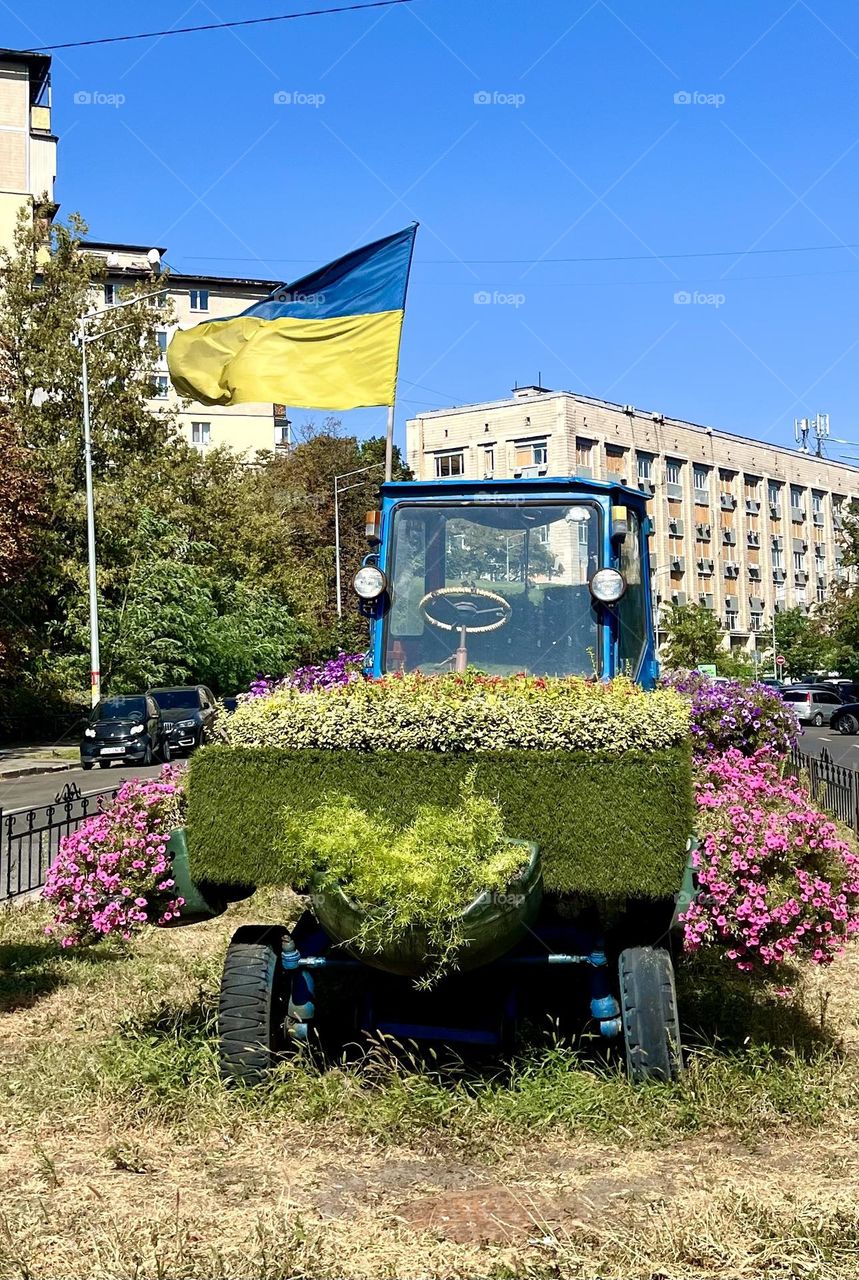 Tractor Used as Flower Bed in Kyiv Ukraine