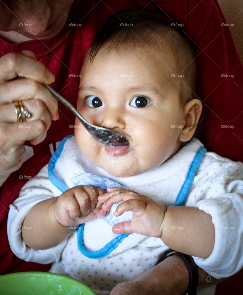 Feeding a hungry baby