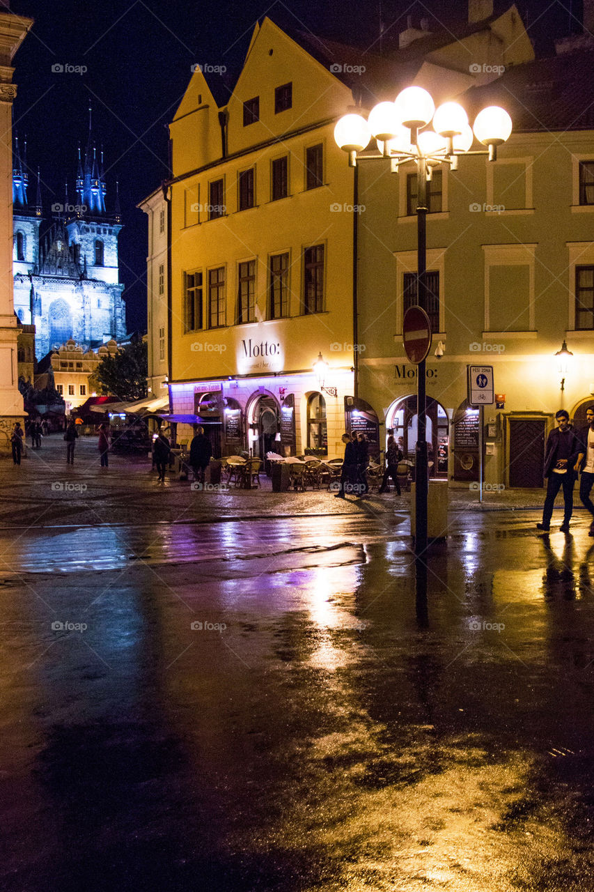 Rainy Prague at night 