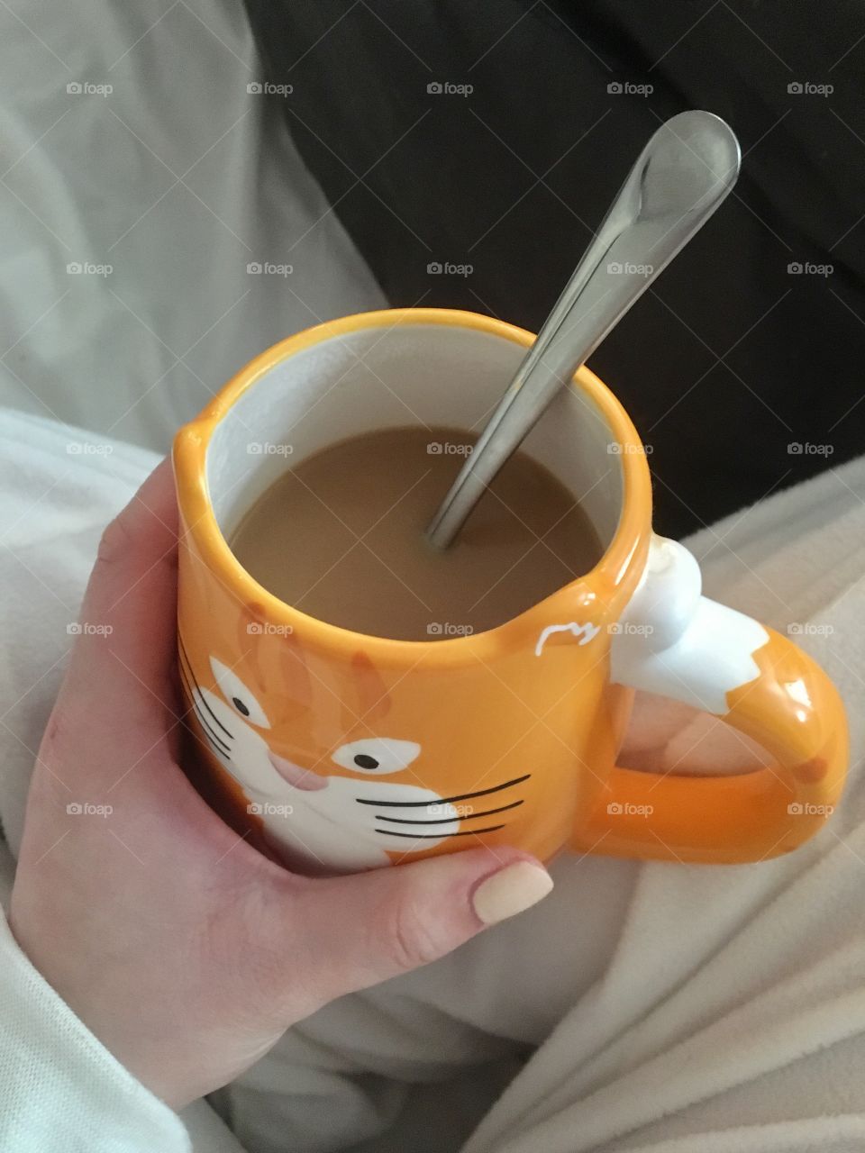 Cat mug with coffee