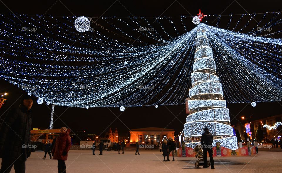 Christmas and New year cityscape tree