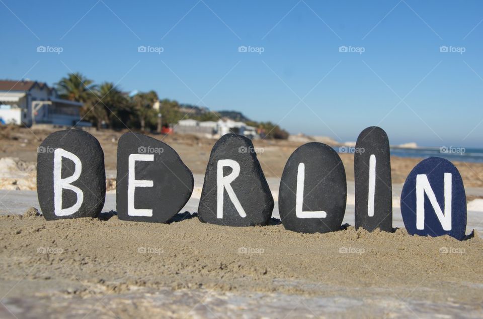 Souvenir of Berlin on black stones