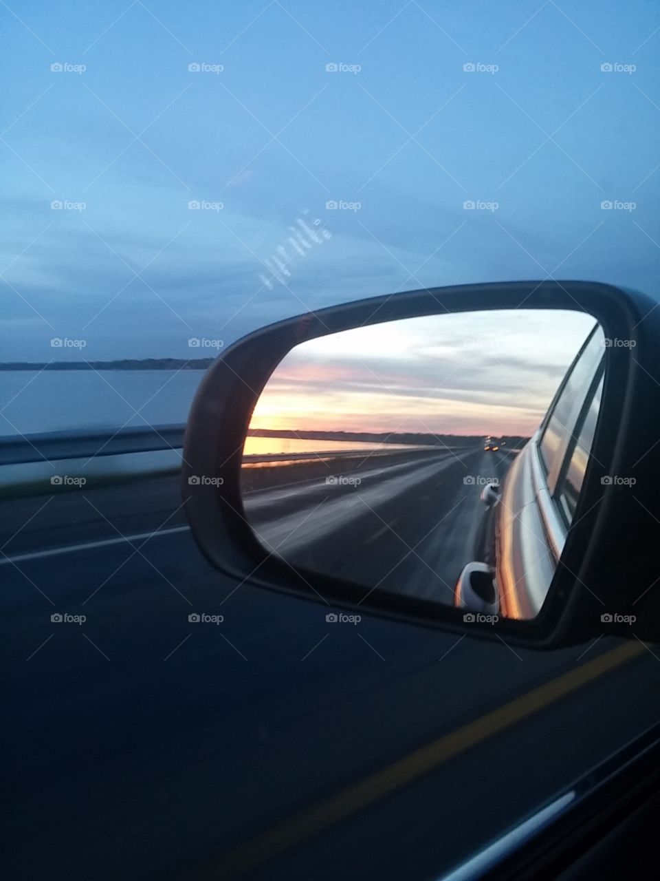 Sunset in the rear view mirror