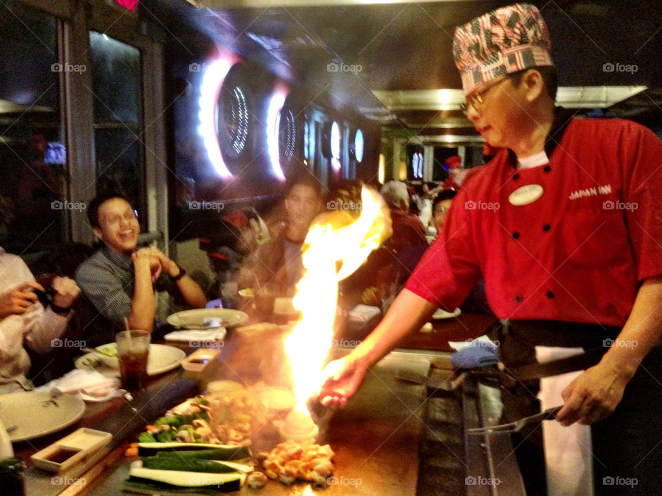 Hibachi chef cooking at Japanese restaurant