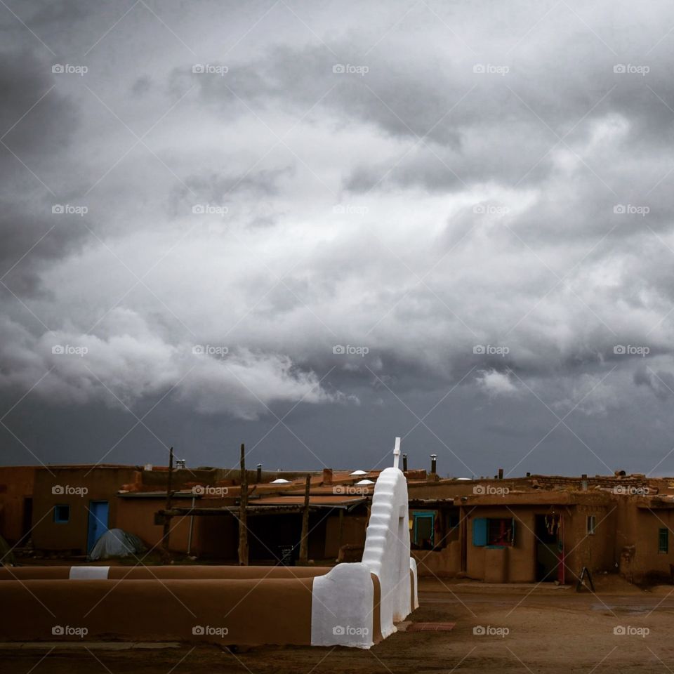 Storm over Taos Pueblo in New Mexico