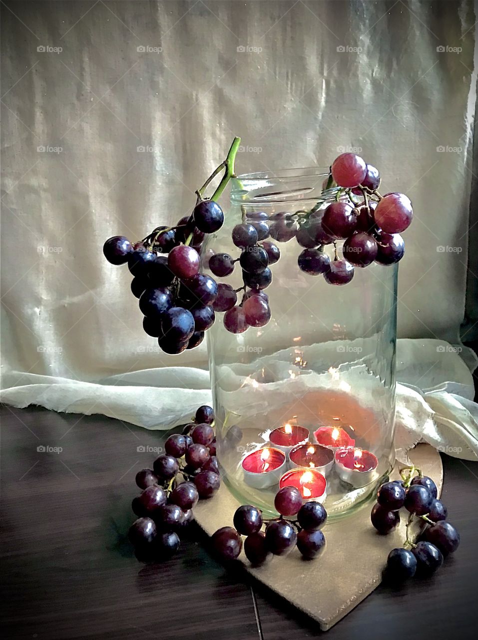 Bunches of grapes on the jar