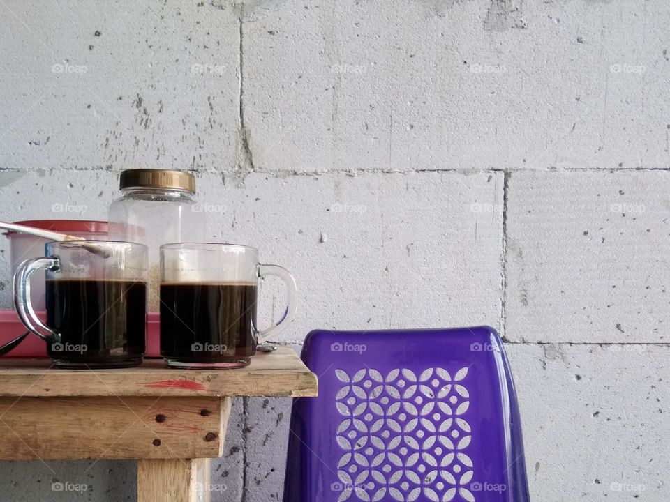 coffee on wooden table in a café