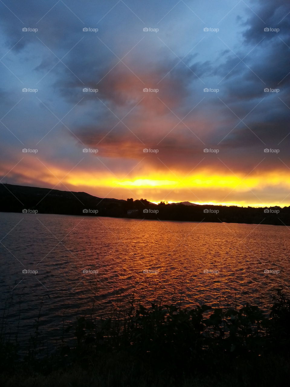 Lit Up. sunset at Main Lake in Lakewood Colorado