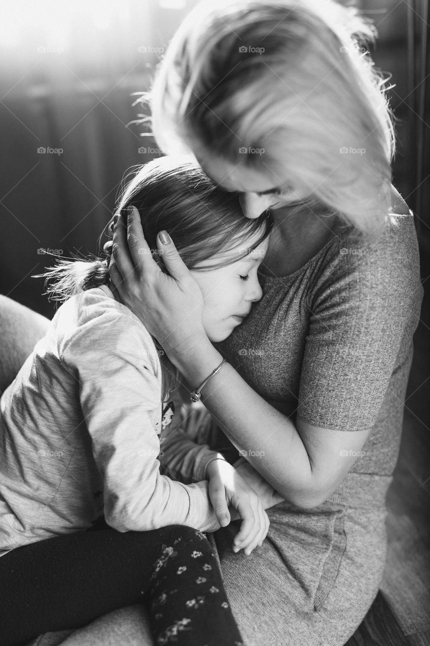 Mom and daughter, tenderness moment, pure love, real emotions 
