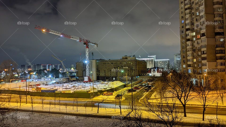 night landscape of the Dnieper district of the city of Kiev, Ukraine