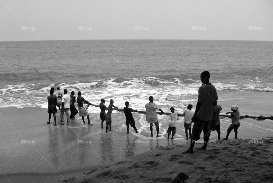 Fishermen on the beach In Libreville Gabon