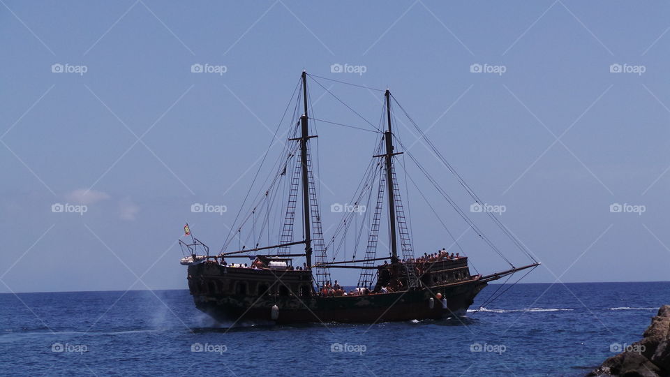 huge pirate ship off the coast of the canary Islands.