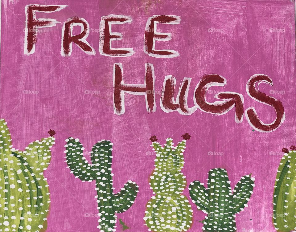 Kids painting, Free Hugs, cactus 