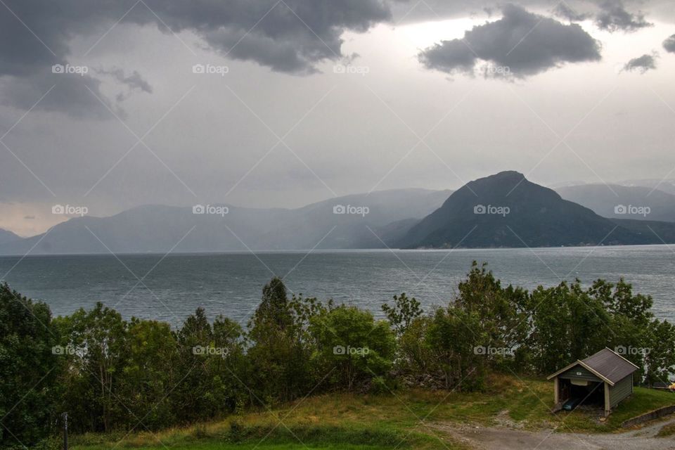 View of mountain range in rainy season