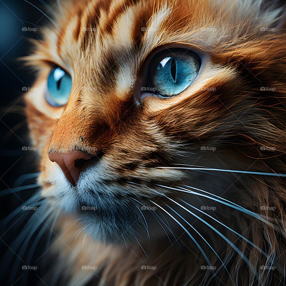 close up of a cat face with round eyes, in the style of vray tracing, photo-realistic techniques