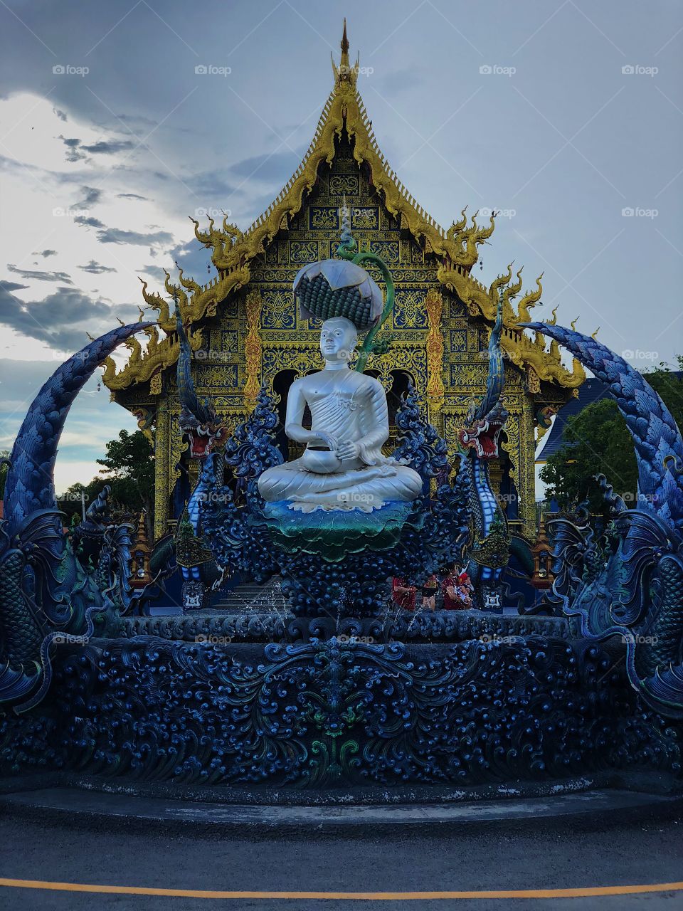 blue temple fountain