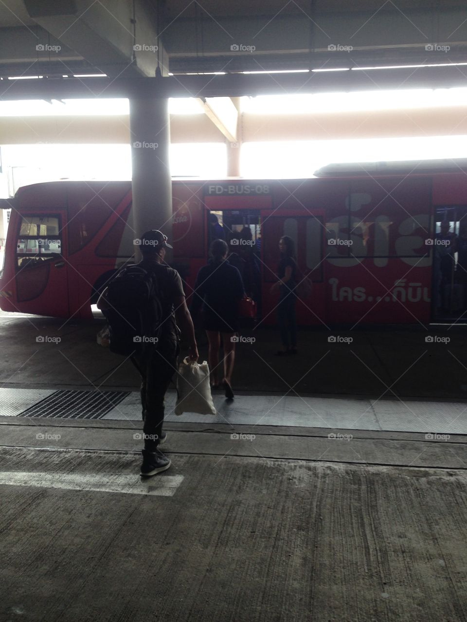 An airport bus. The Airport Transit System. International Airport.