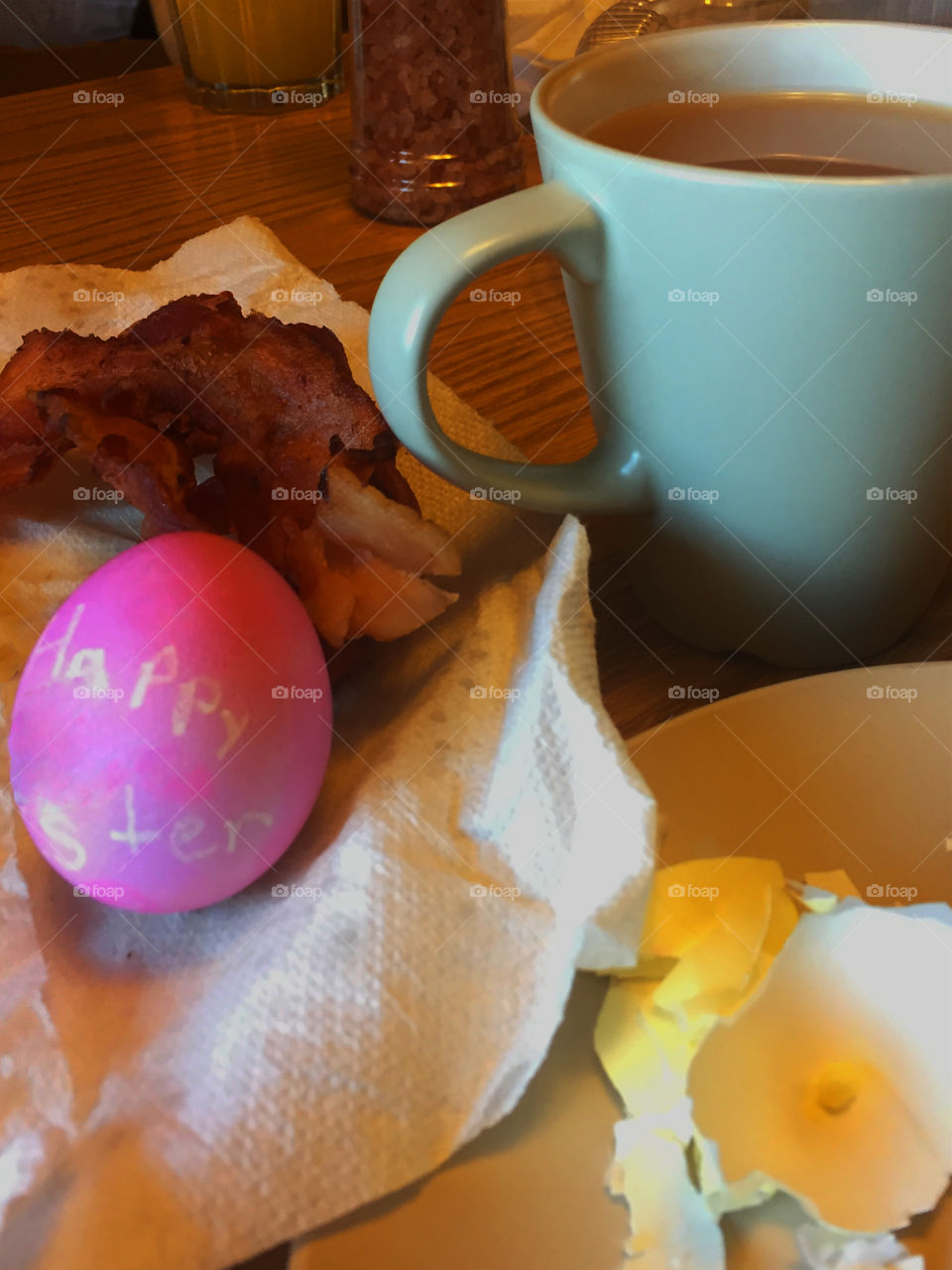 The perfect Easter breakfast- fresh coffee, Easter eggs, bacon spent in the loving company of my family!