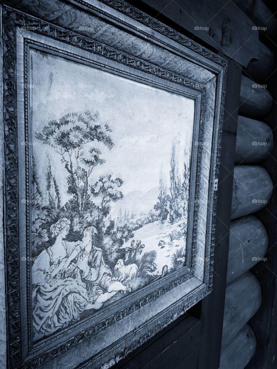 Engraving on the wooden wall of the old house