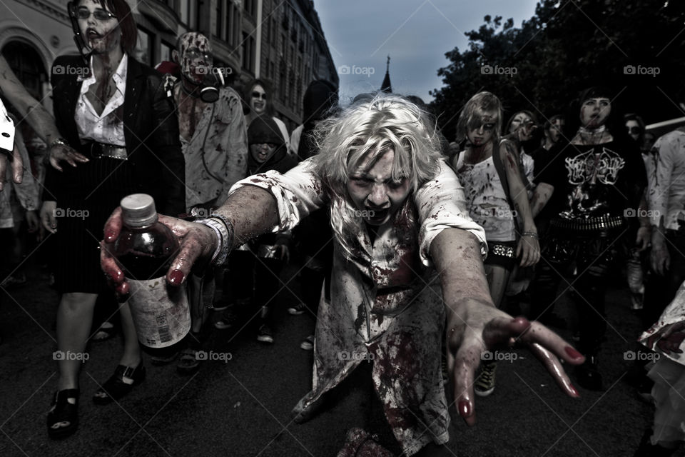 Zombie walk in Sweden. The undead took over the town of Malmö.