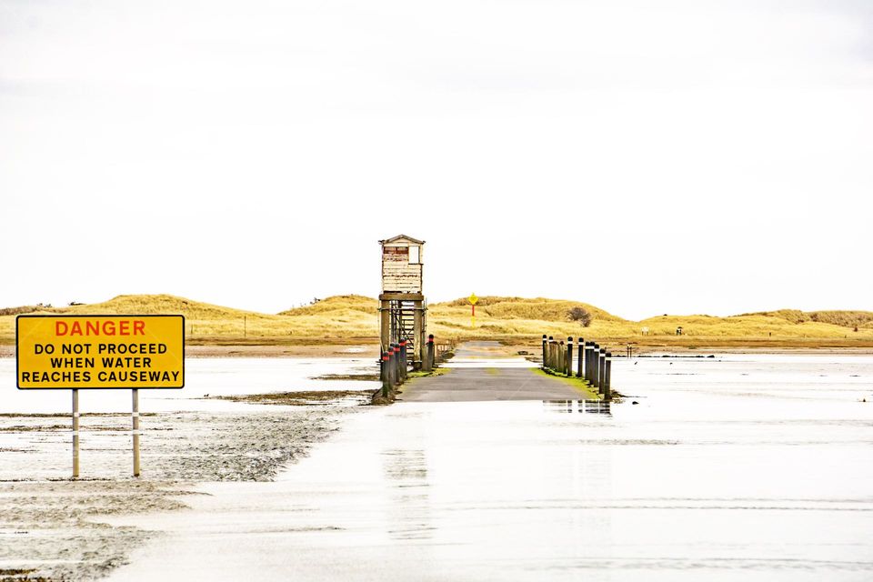 causeway leading to holy island in Northumberland