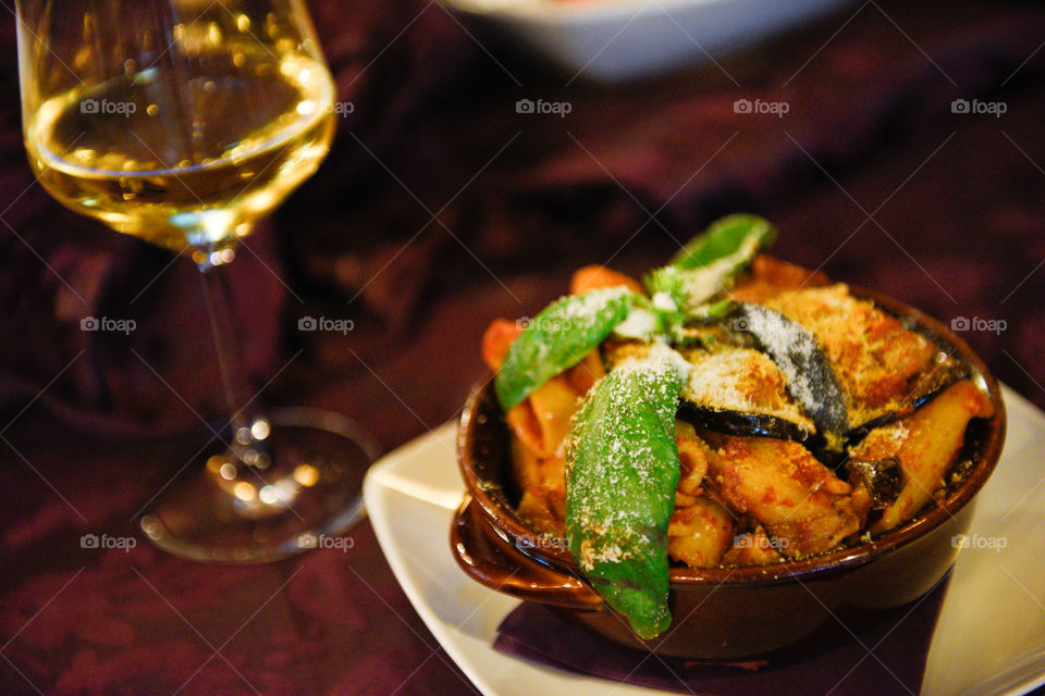 Italian pasta dish served at a restaurant in Cefalu Sicily.