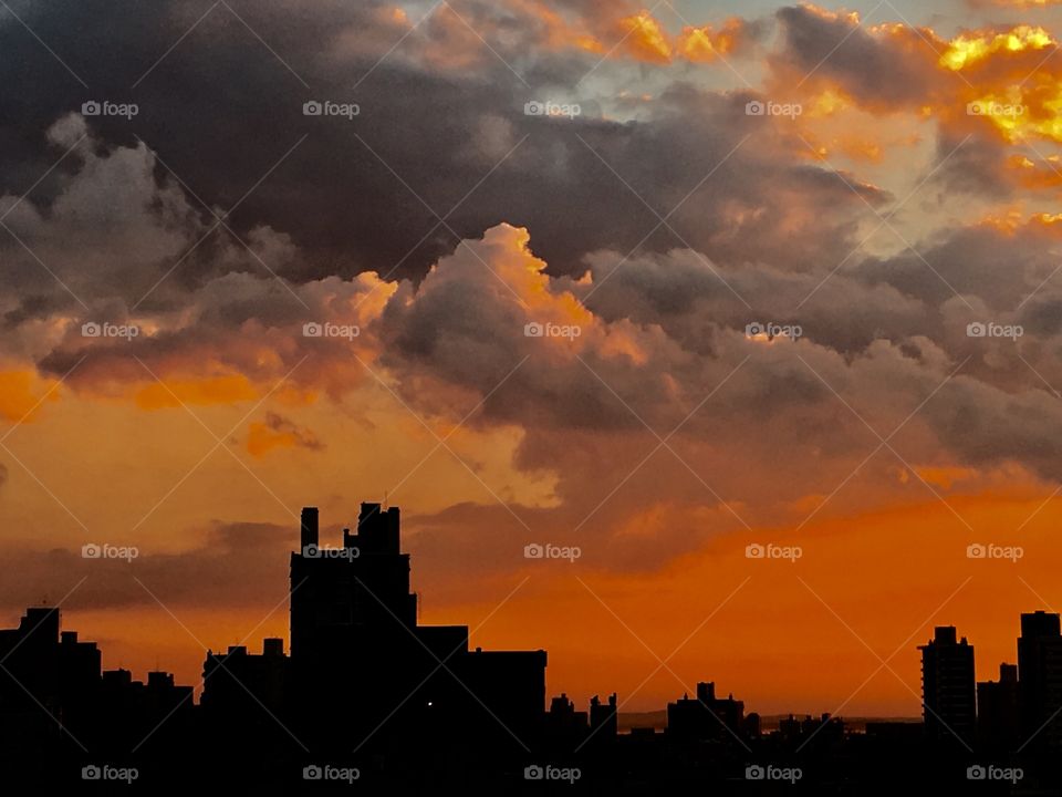 Cityscape in dramatic sunset