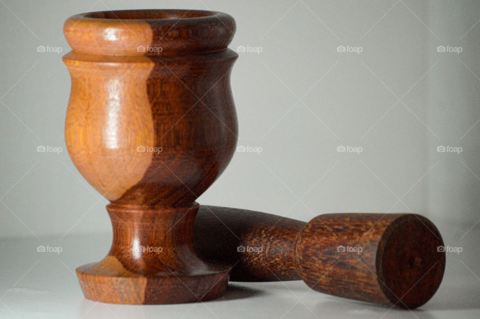 Wooden pestle made by indigenous people from the red crown village Bahia Brasil