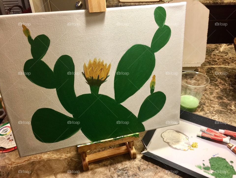 Base coat on my prickly pear cactus painting 