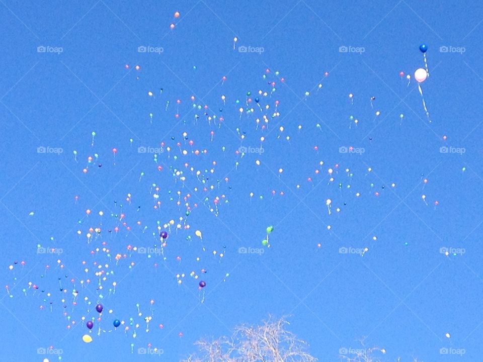 Balloon storm. Balloons released during a Survivors of Suicide rally.