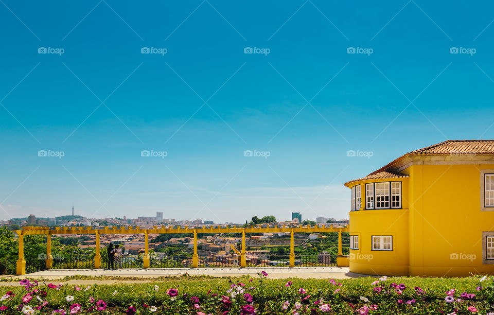 Yellow house with a view. Taken at Palácio de Cristal, Porto, Portugal.