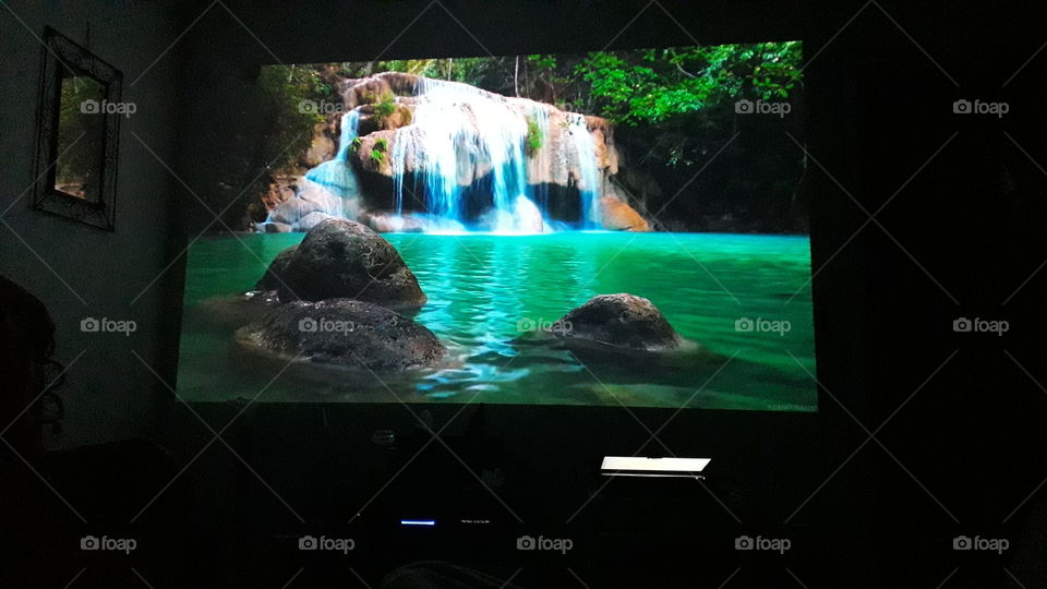 geek video projector waterfall zen wall dark