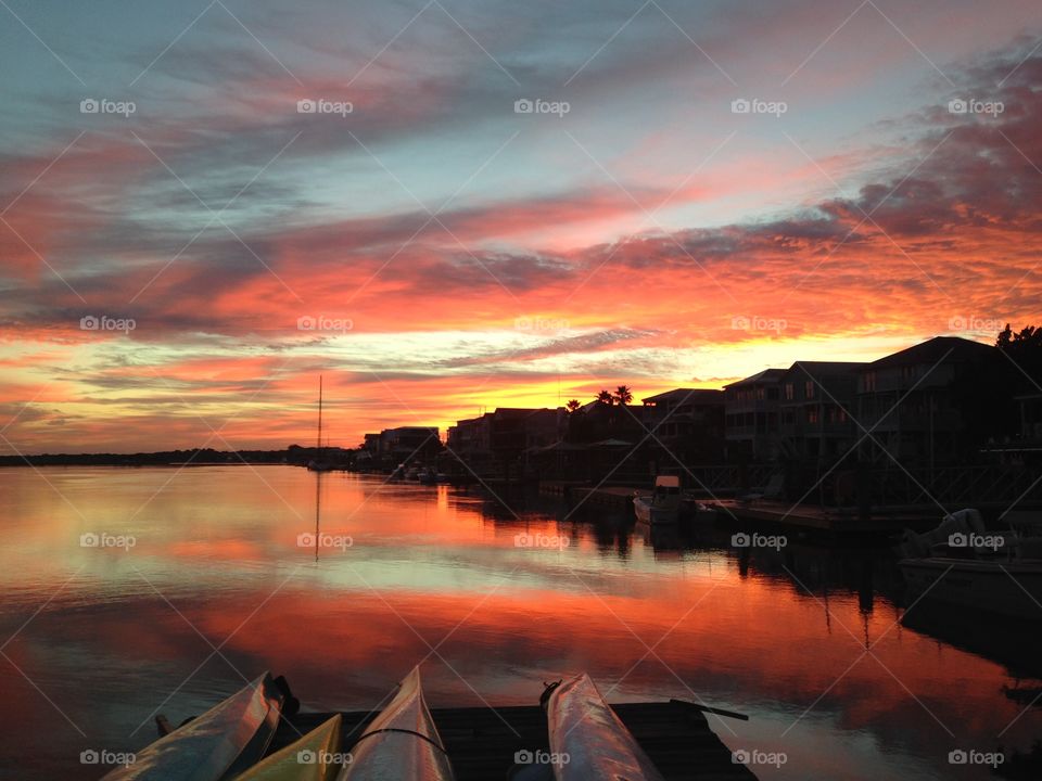 Kayak dock at sunrise