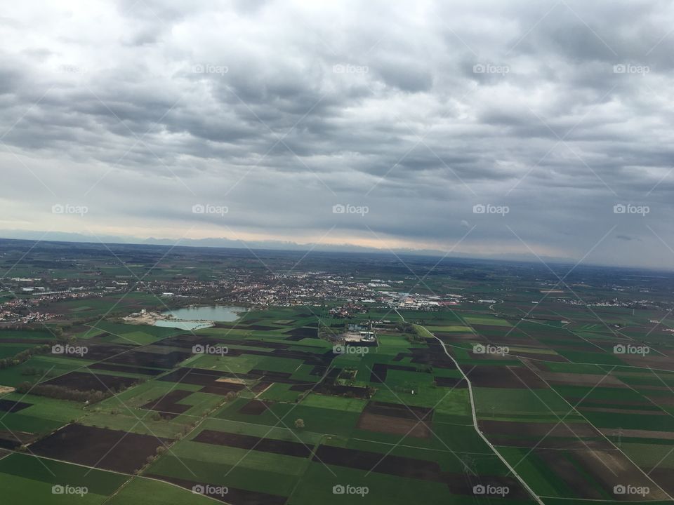 Clouds, mountains, cityscape, landscape near Munich, Germany