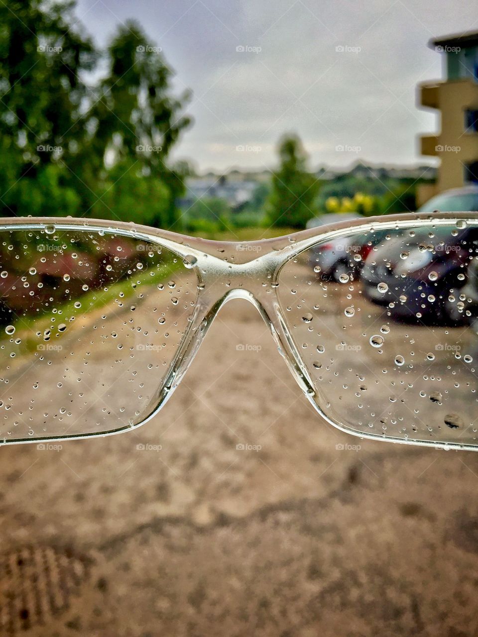 Sport glasses and rain drops