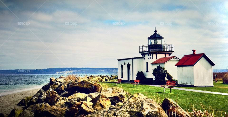The oldest lighthouse in Washington State stands at Point No Point in Hansville, Washington 