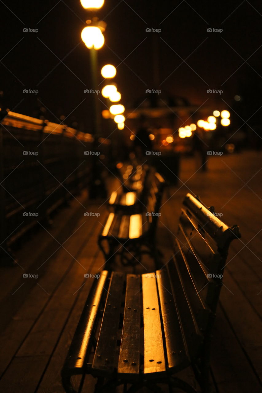 abstract image of benches along a boardwalk in Quebec City