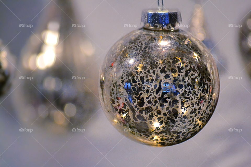 Close-up of christmas silver decoration