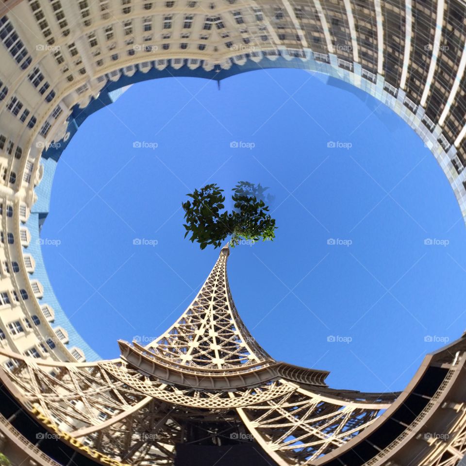 Las Vegas Eiffel Tower . Looking up at Eiffel Tower 