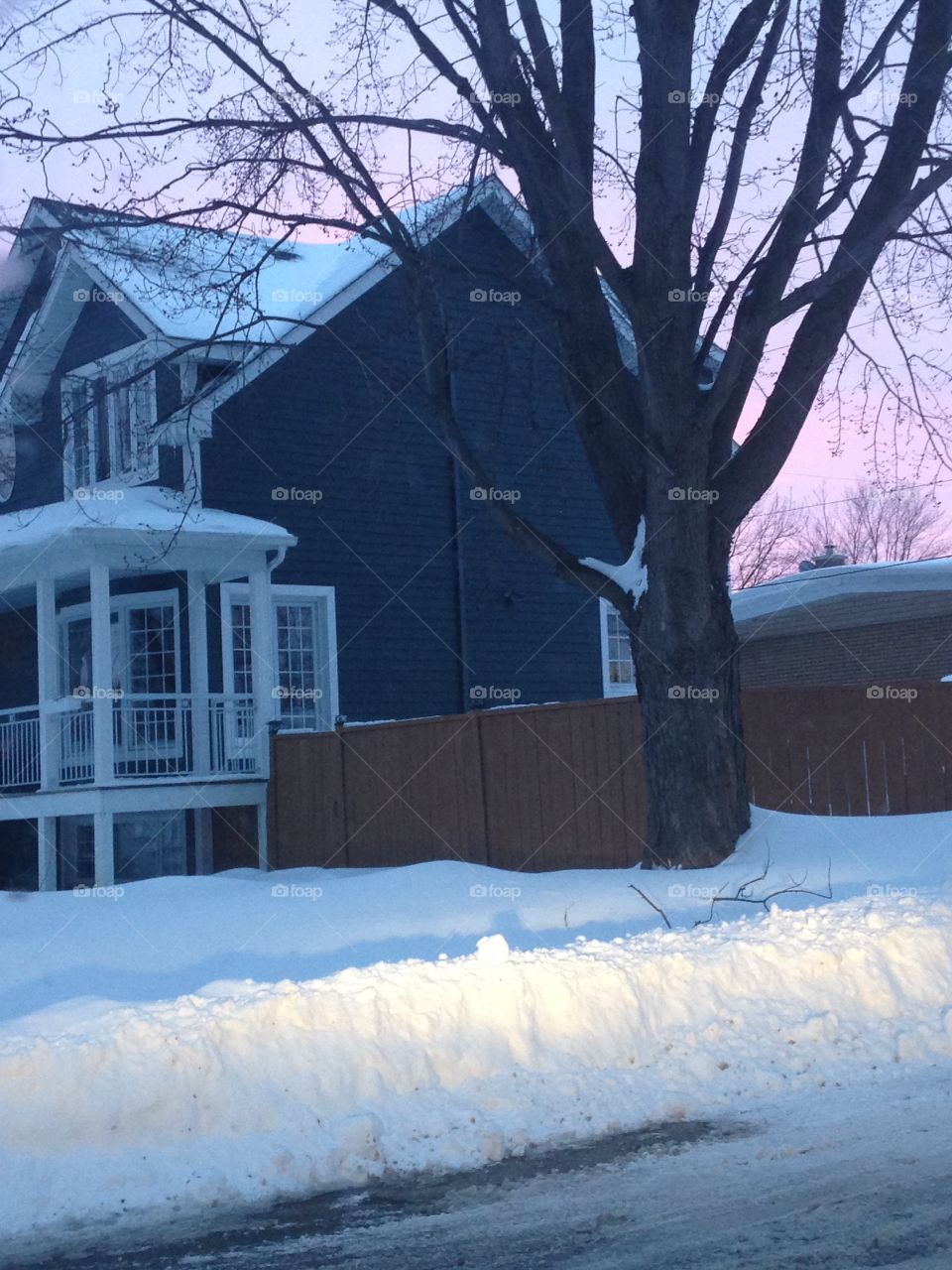Car lights reflection in the snow