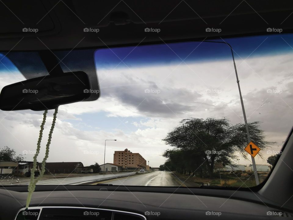 A Cloudy and a rainy day with beautiful view from my car