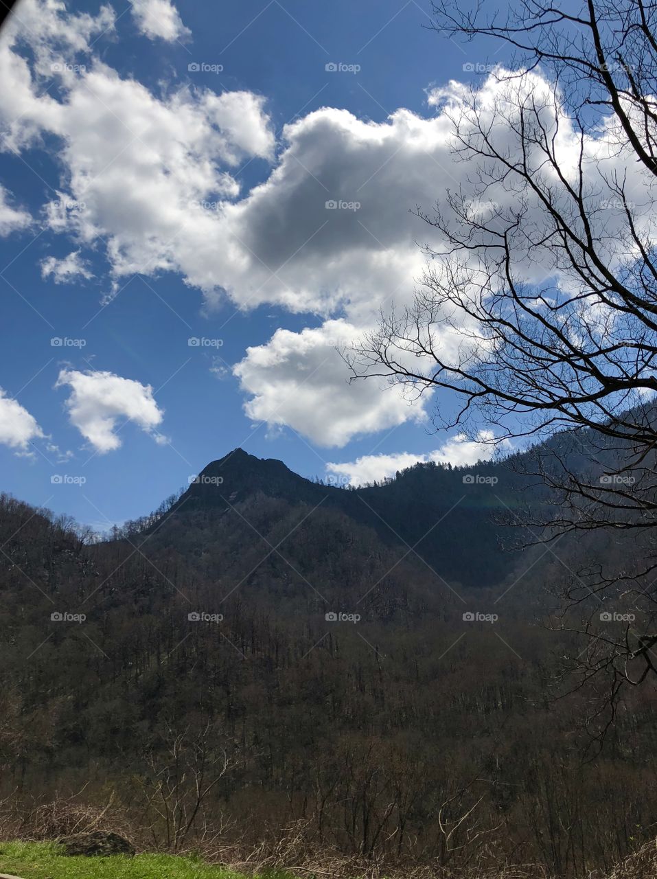 The Smokey Mountains with a very blue sky and gorgeous clouds. 