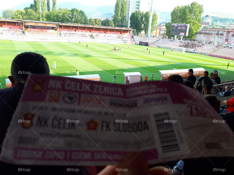 football (soccer) match in Zenica at the Bilino Polje Stadium, along with the ticket