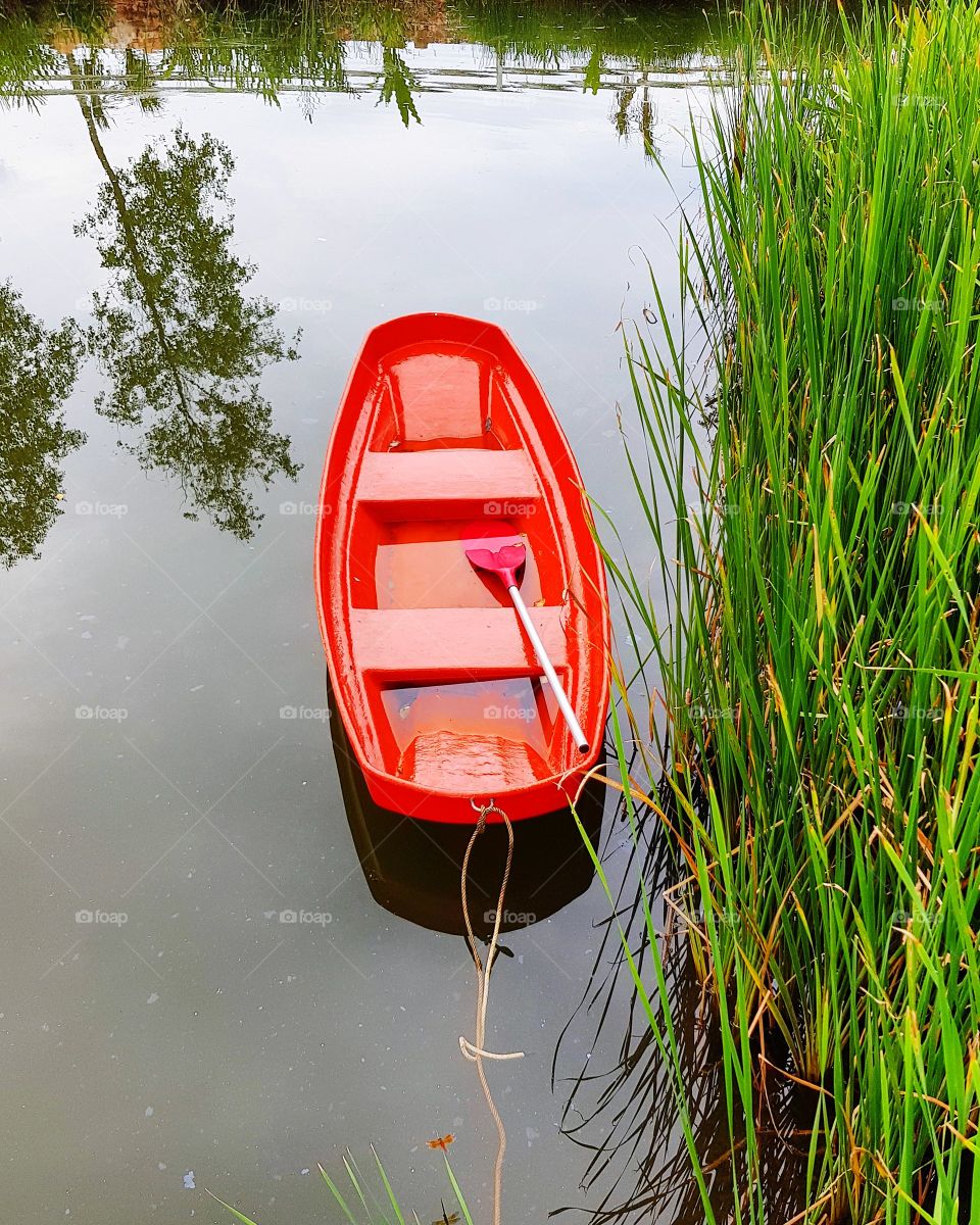 Fiber boat floating on water